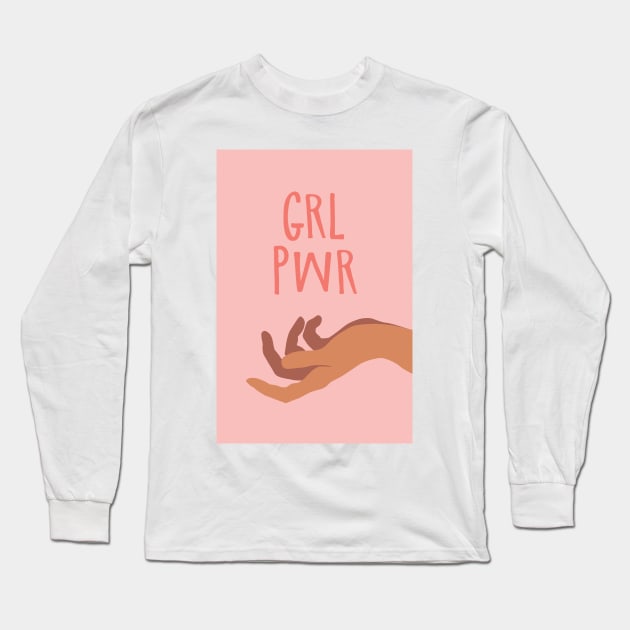 GRL PWR Girl Power Feminist Illustration Long Sleeve T-Shirt by Inogitna Designs